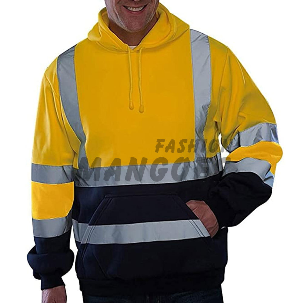 Men Safety Sweatshirt Jacket Class 3 High Visibility Workwear Reflective Hoodie Winter Lightweight Construction Gear