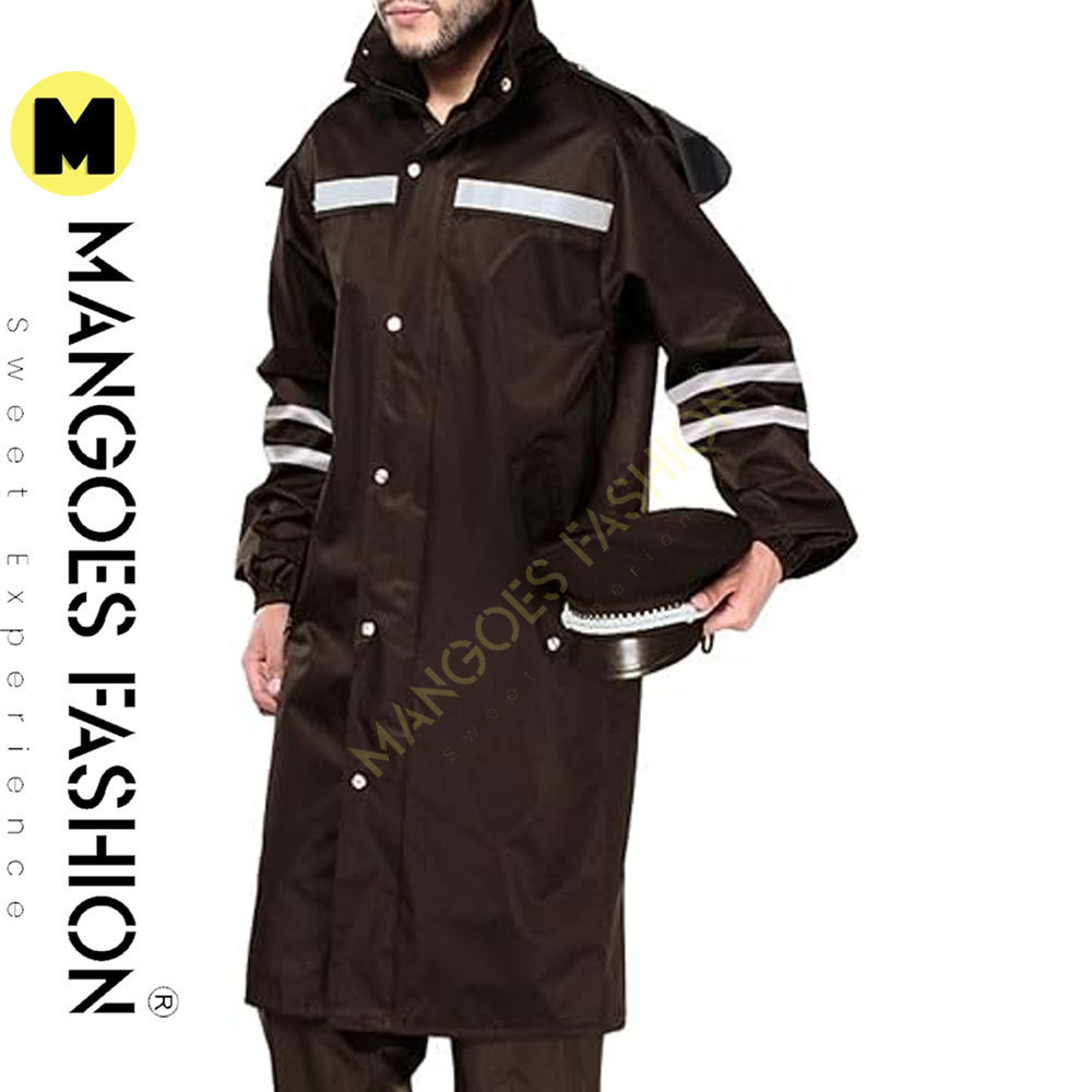 Men And Women's Waterproof Long Rain Jacket With Reflective Accents And Packable Brown Reflective Strips Widened Rain Coat