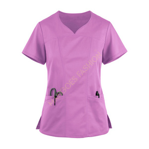 Premium Quality Butter-Soft Stretch Women's 4-Pocket Sweetheart Neck Scrub Top Comfortable Doctor Surgical Gown in Polyester