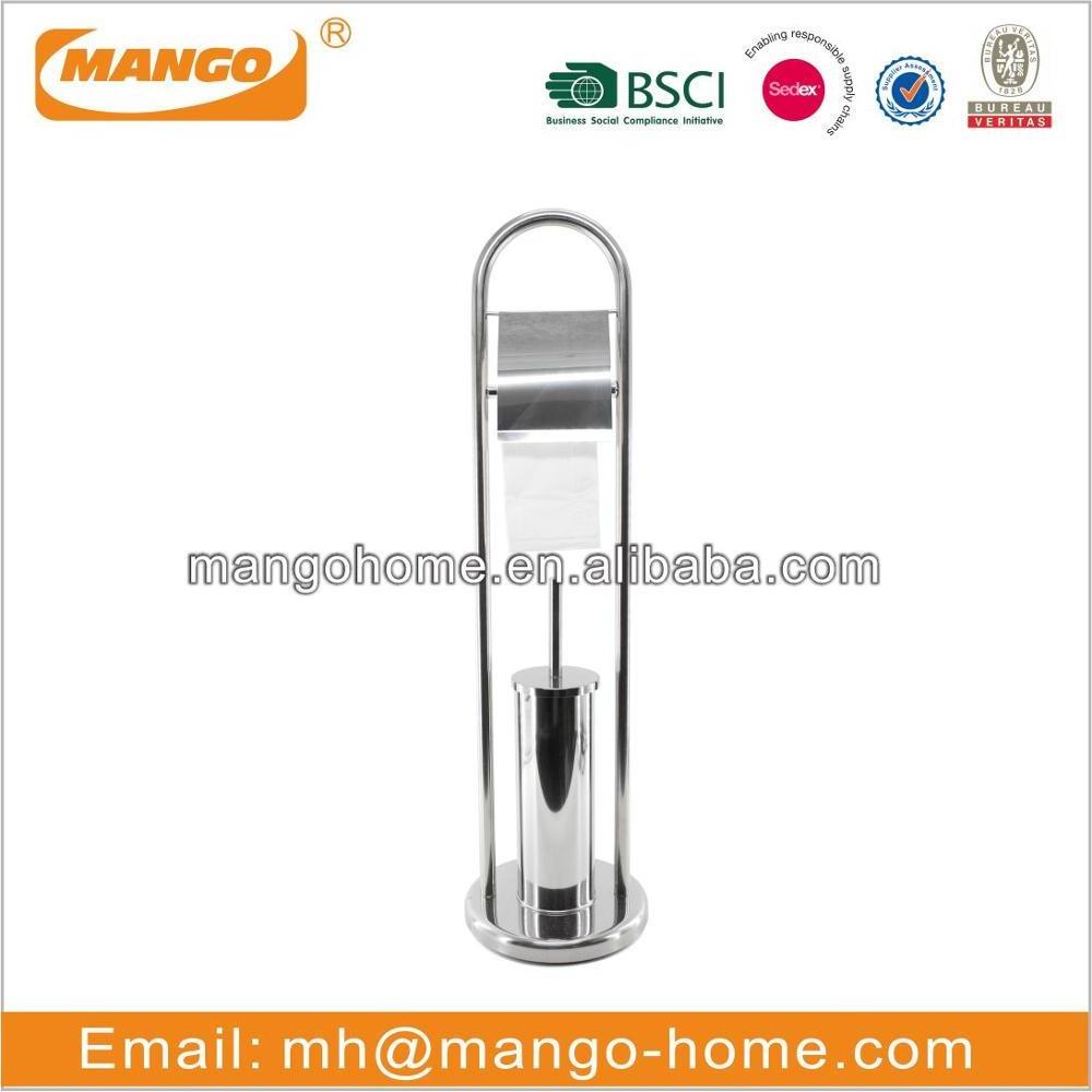 Standing Stainless Steel Toilet Paper Holder and Toilet Brush Holder