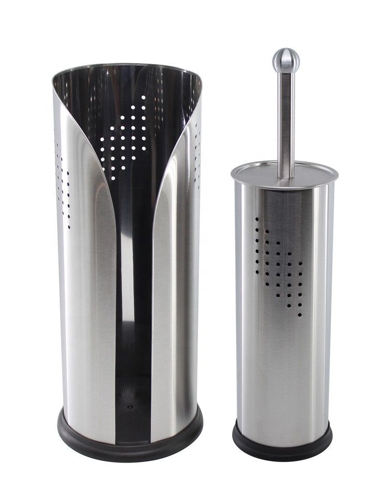 Stainless Steel Bathroom Paper Roll Holder & Toilet Brush Set Home Using Toilet Brush And Paper Roll Holder