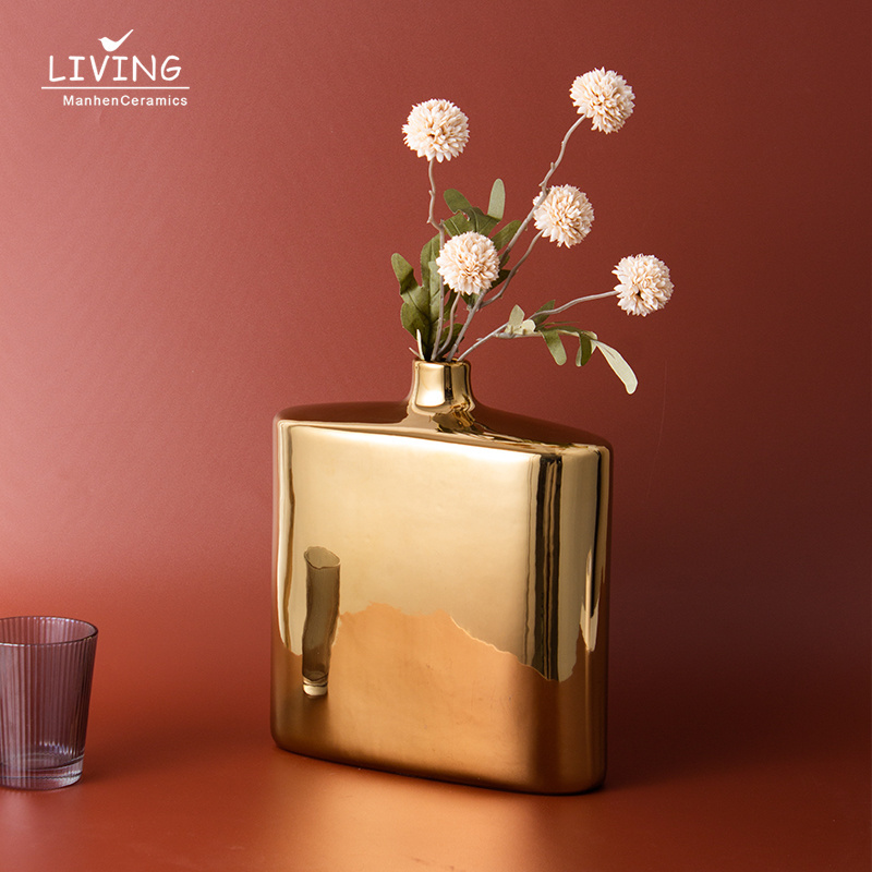 INS Nordic Style Tabletop Decorative Luxury Gold Vase Home Decor Gold Ceramic Flower Vase For Home Decor