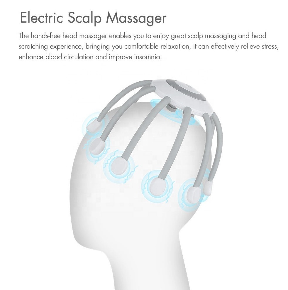 360 Degree Tms Vibrating 10 Silicone Finger Stress Relief Electric Head Massage Machine Octopus Head Smart Scalp Massager