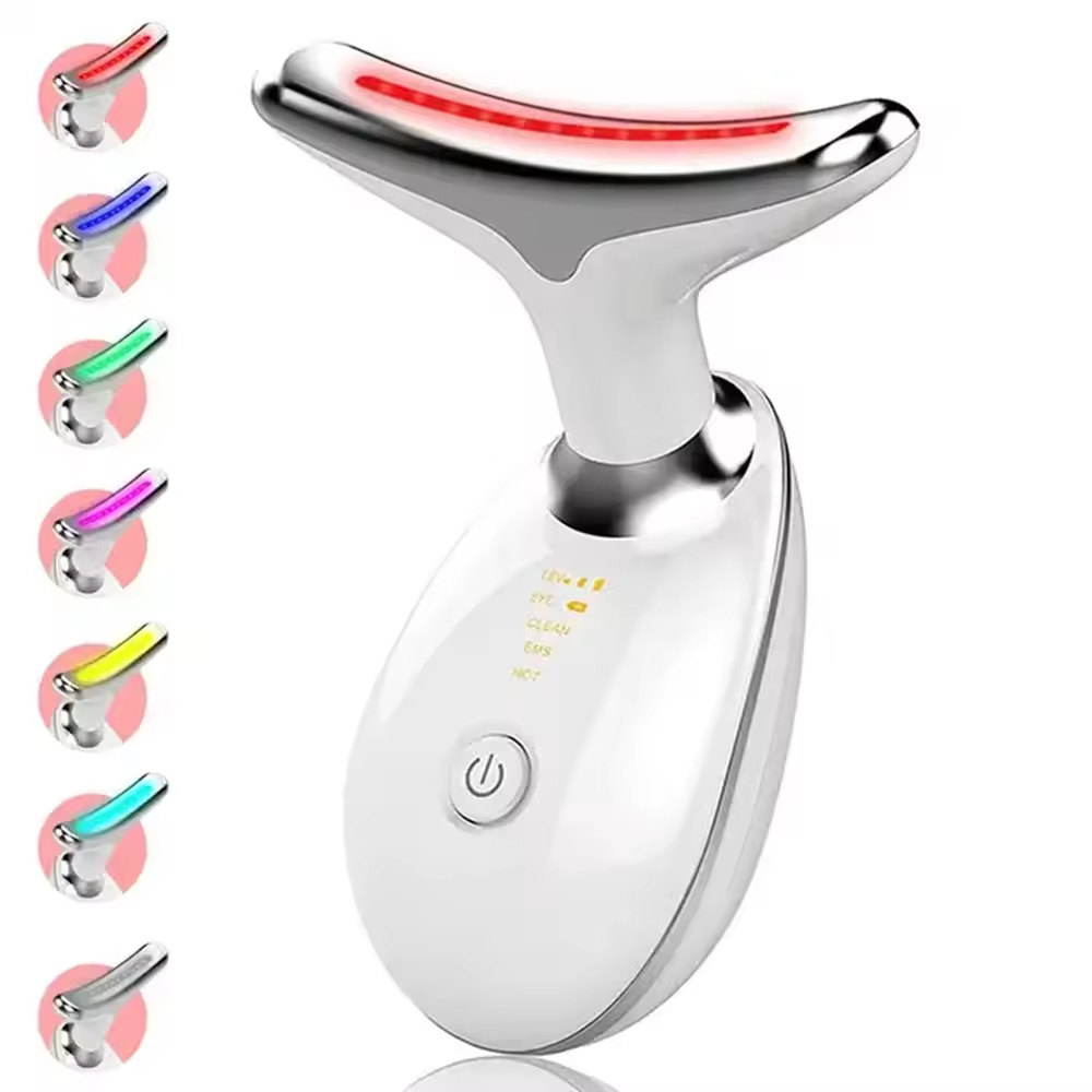 Home Use Micro-Current Vibration 7 Colors Led Light Therapy Facial Beauty Device Double Chin Ems Face Neck Lifting Massager