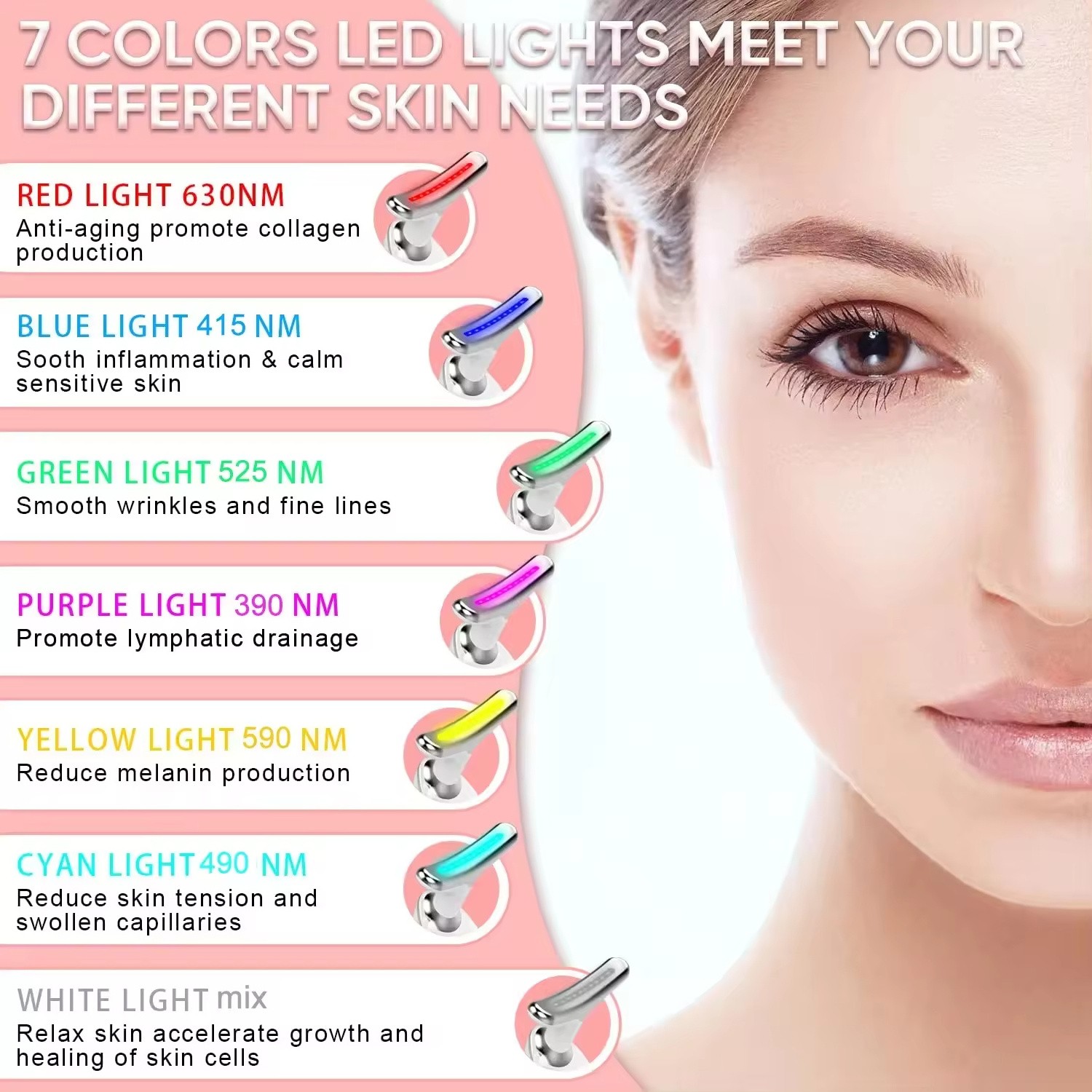 Home Use Micro-Current Vibration 7 Colors Led Light Therapy Facial Beauty Device Double Chin Ems Face Neck Lifting Massager