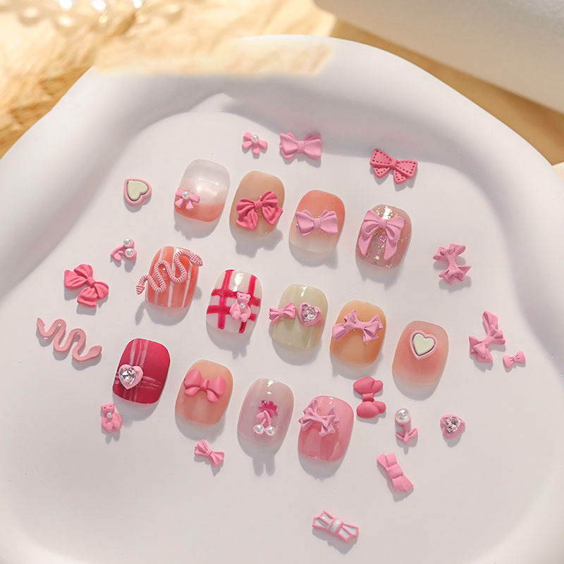 3D Pink Nail Charms  Butterflies Bow Tie Nail Manicure Decorations for Women