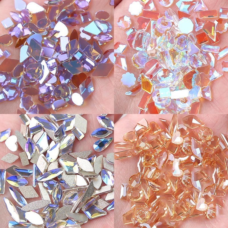 Fashion Mixed Shape 100pcs AB Mine Black Orange Purple Blue Green Crystal Nail Art Rhinestones Flatback  Shiny Glass Nail Stones