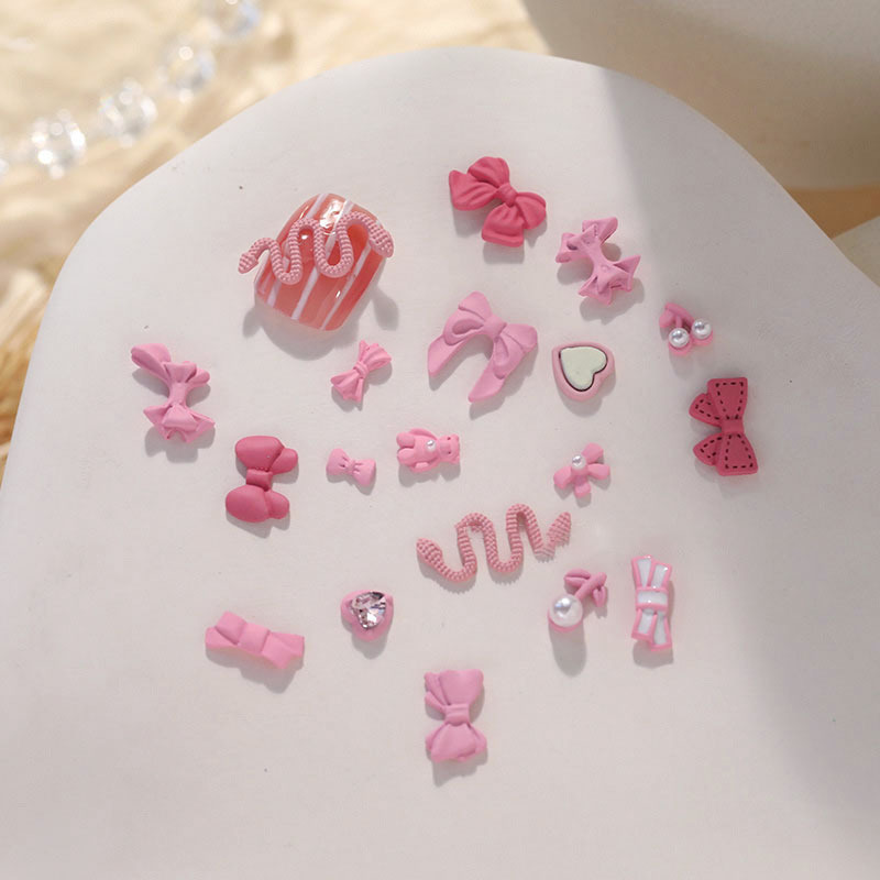 3D Pink Nail Charms  Butterflies Bow Tie Nail Manicure Decorations for Women