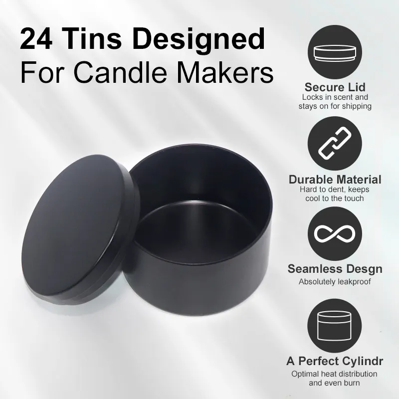 wholesale round metal tin candle containers empty tin can 4oz 8oz 16oz black candle tin with lids