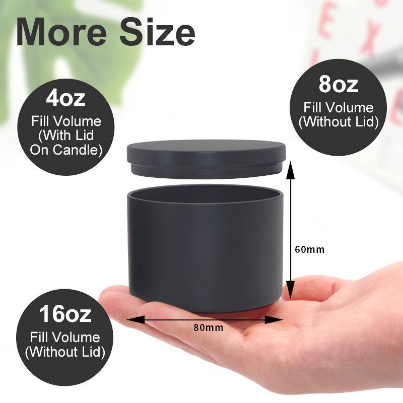 wholesale round metal tin candle containers empty tin can 4oz 8oz 16oz black candle tin with lids