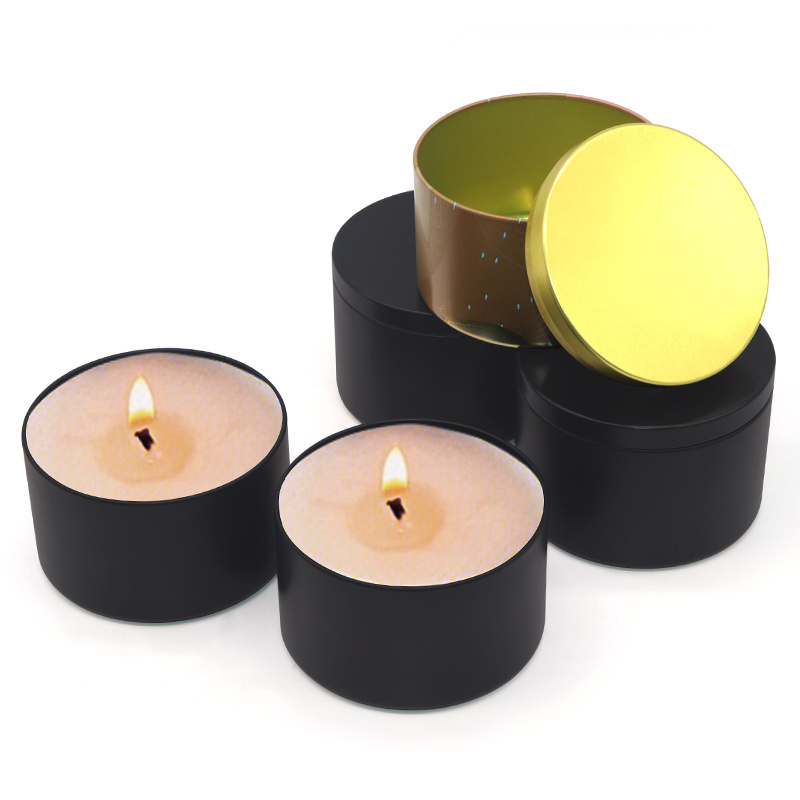 Recyclable Custom Seamless Empty Candle Tin Round 4oz 8oz 16oz metal candle Jars Black Tin Candle Containers