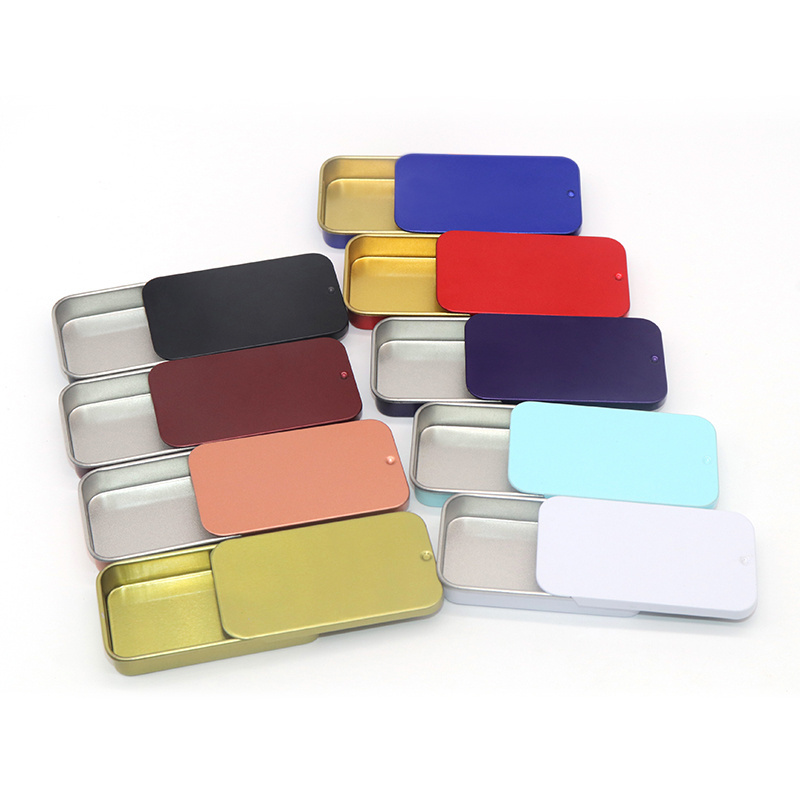 YEM Custom Logo Small Tin Case Metal Rectangle Tin Can Box Mint/Cosmetic/Solid Perfume/Brow Soap/Lip Balm Slide Tin Box