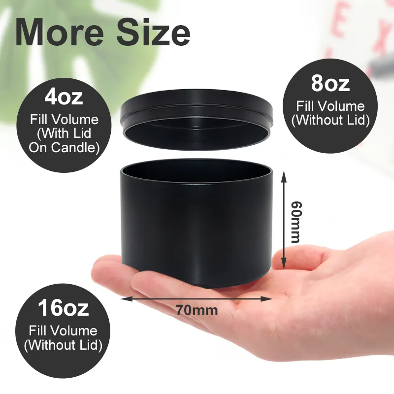 wholesale round metal tin candle containers empty tin can 4oz 8oz 16oz black candle tin with lids