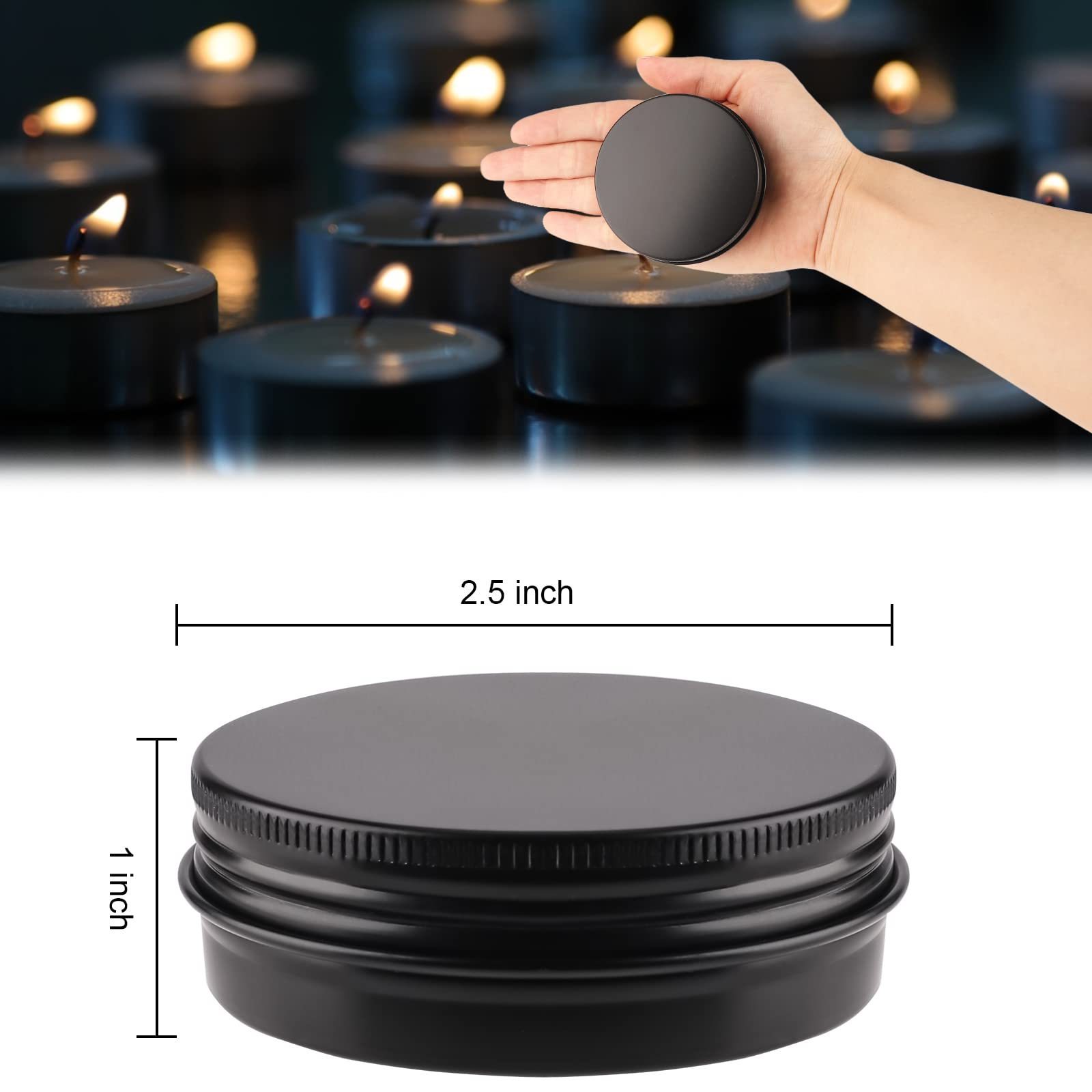 Wholesale Black Round Metal Tins Case Food Grade Candle Containers Small Candle Tins With Screw Tops