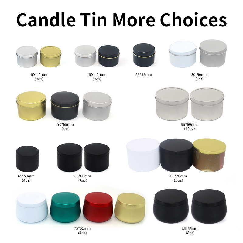 Recyclable Custom Seamless Empty Candle Tin Round 4oz 8oz 16oz metal candle Jars Black Tin Candle Containers