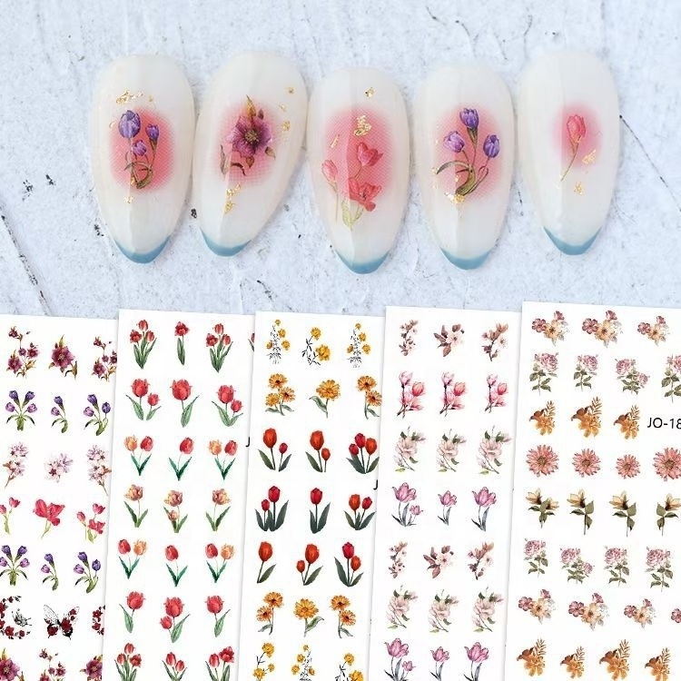 spring and summer small flowers tulips rainbow cartoon clouds 3D DIY Nail Sticker decals Jewelry Decoration