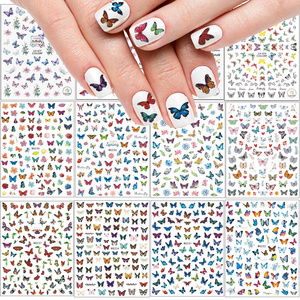 Butterfly Nail Stickers 3D Nail Self-Adhesive Butterfly Nail Decals Flower Design Fingernail Decorations for Women Girls DIY Nai