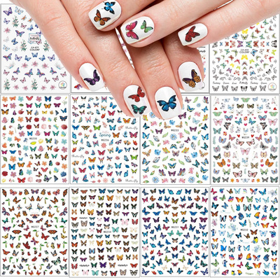 Butterfly Nail Stickers 3D Nail Self-Adhesive Butterfly Nail Decals Flower Design Fingernail Decorations for Women Girls DIY Nai