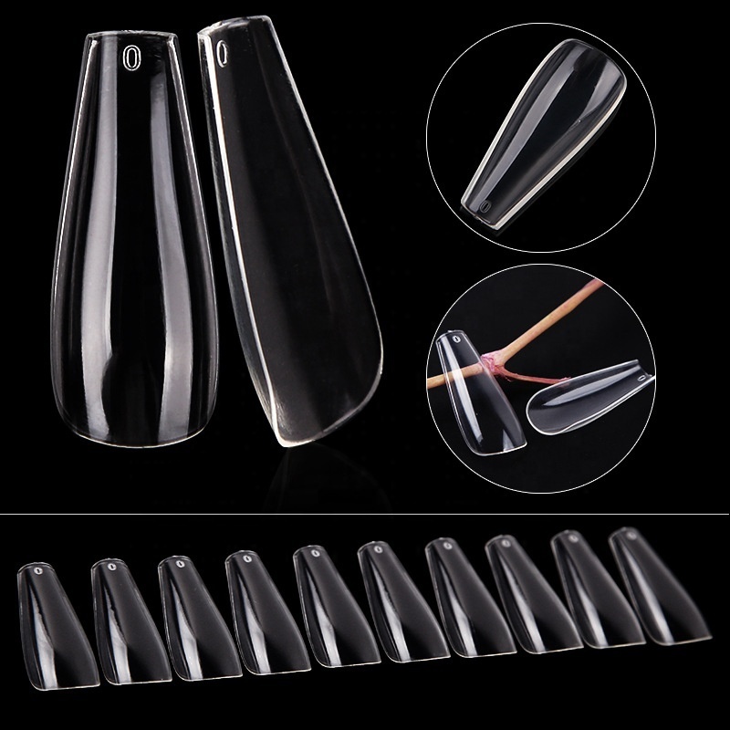 Long Ballet Coffin A Trapezoid Fully Pasted Transparent Non-marking 600pcs in bags wholesale high quality press on nails