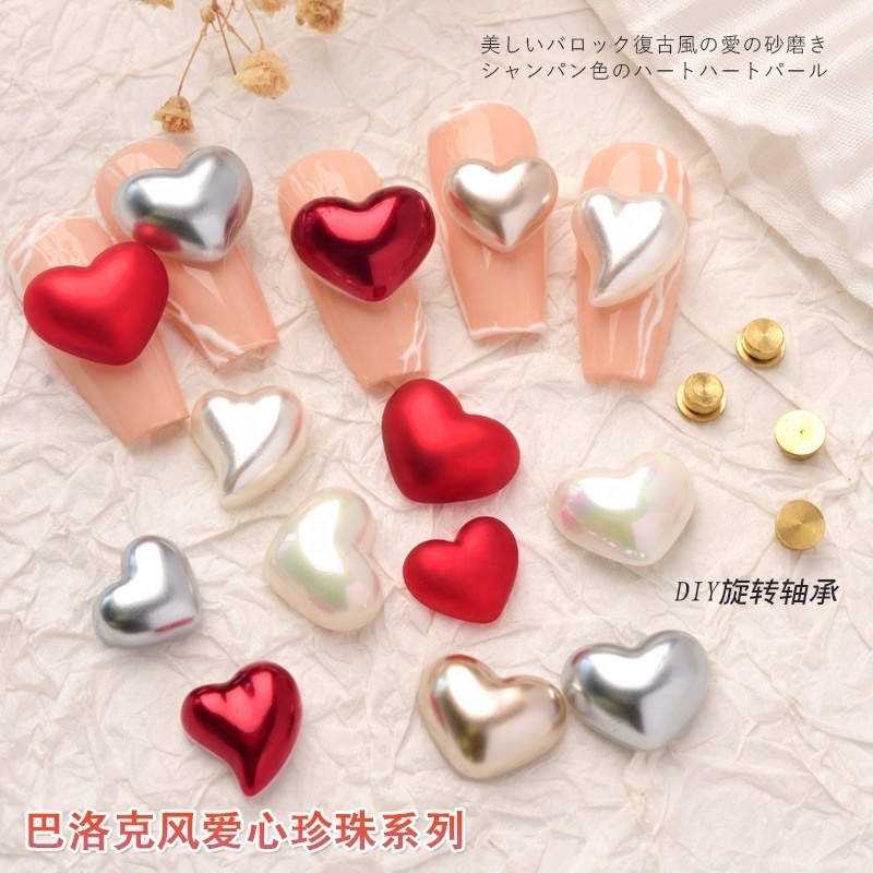 2pcs/pack Love Pearl Transfer Bead Size Peach Heart Rotating Bead Bearing Pear diy cream glue 3d nail art charm decoration