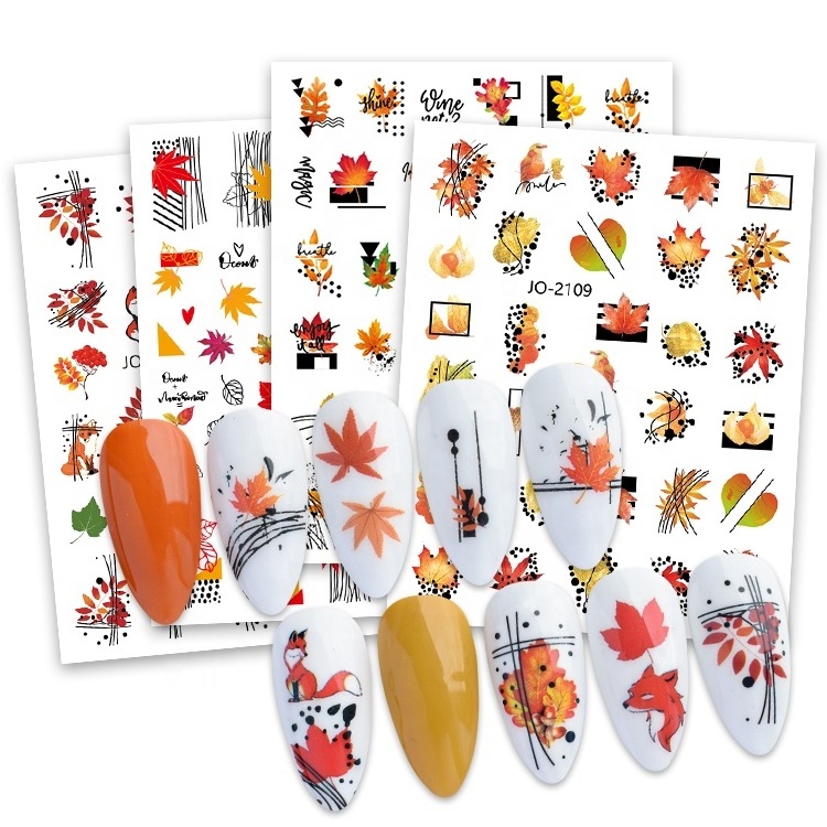 Cute cartoon straps glue maple leaf nail stickers flowers plants maple leaf stickers nail art charms jewelry decoration