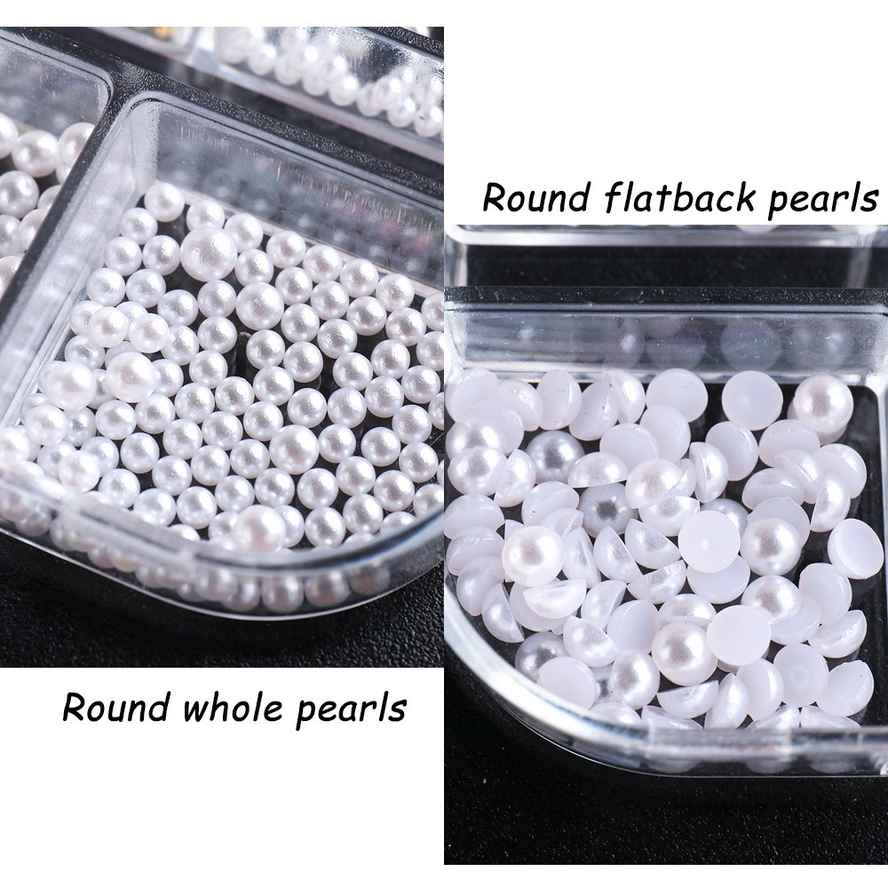 Flatback Loose White Glue On Resin Beads DIY Jewelry Making Nails Art Crafts Mix Sizes Half Round Pearls