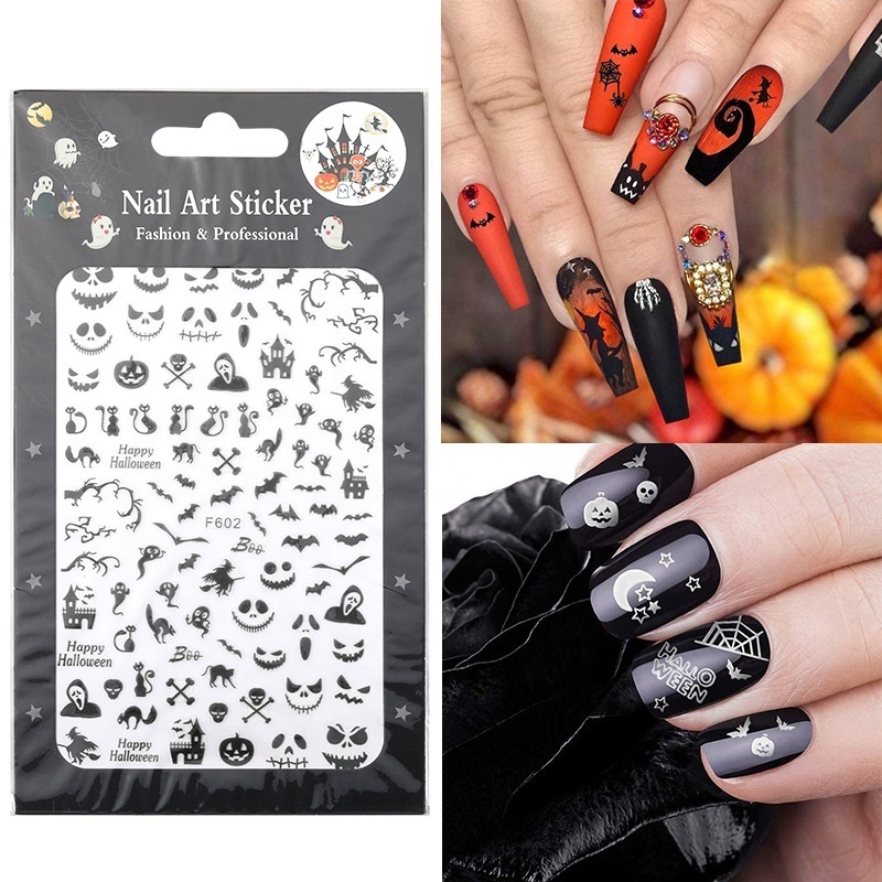 Halloween Laser Nail Sticker bulk Pumpkin Skull Bat Spider Web nail Art charms nail painting stickers supplier