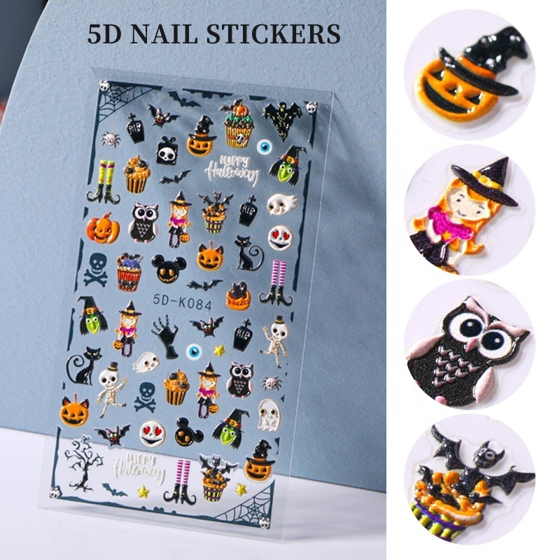 Halloween Laser Embossed Nail Sticker bulk Pumpkin Skull Bat Spider Web nail Art charms nail painting stickers supplier