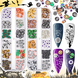 12 Grid set Halloween Nail Art Jewelry Sequin Soft Pottery Pumpkin Witch Skull Spider Armor nail art charms Decoration