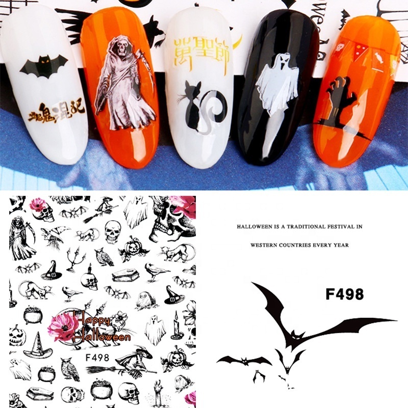 Halloween Laser Nail Sticker decals bulk Pumpkin Skull Bat Spider Web nail Art charms nail painting stickers supplier