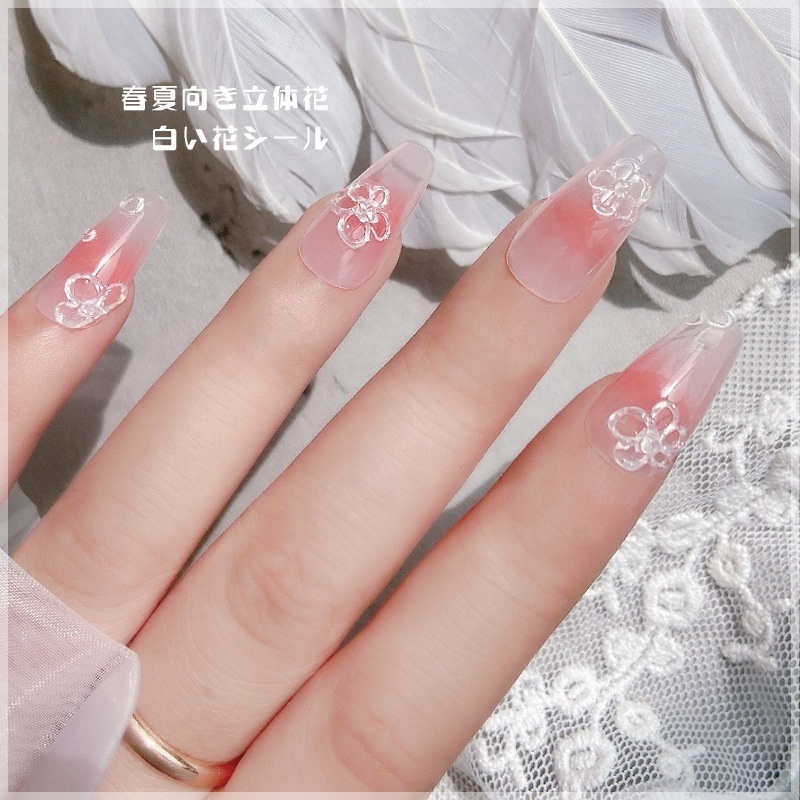 White Cherry Blossom Sticker Spring Summer Ice Tea Flower Nail Sticker decals 3D DIY Nail Sticker Jewelry Decoration