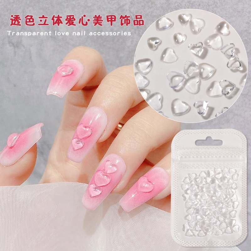 Kawaii 100pcs/pack  heart love resin nail art charm Flat Heart Jelly Blush Heart diy cream glue 3d nail art charm decoration