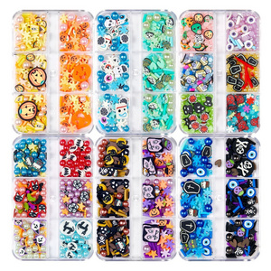 6 Grid Halloween Nail Art Jewelry Sequin Soft Pottery Pumpkin Witch Skull Spider Armor nail art charms Decoration