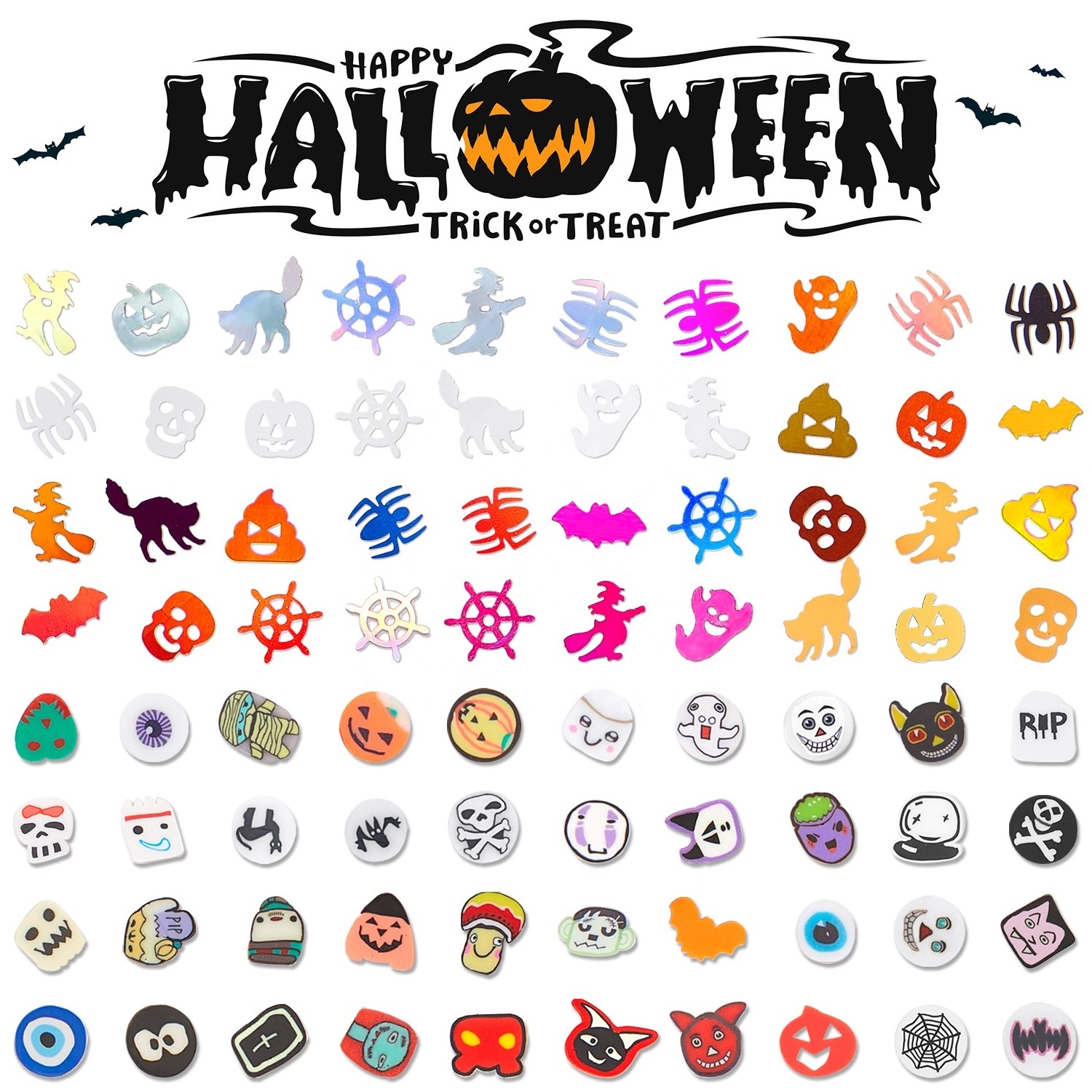 12 Grid Halloween Nail Art Jewelry Sequin Soft Pottery Pumpkin Witch Skull Spider Armor nail art charms Decoration