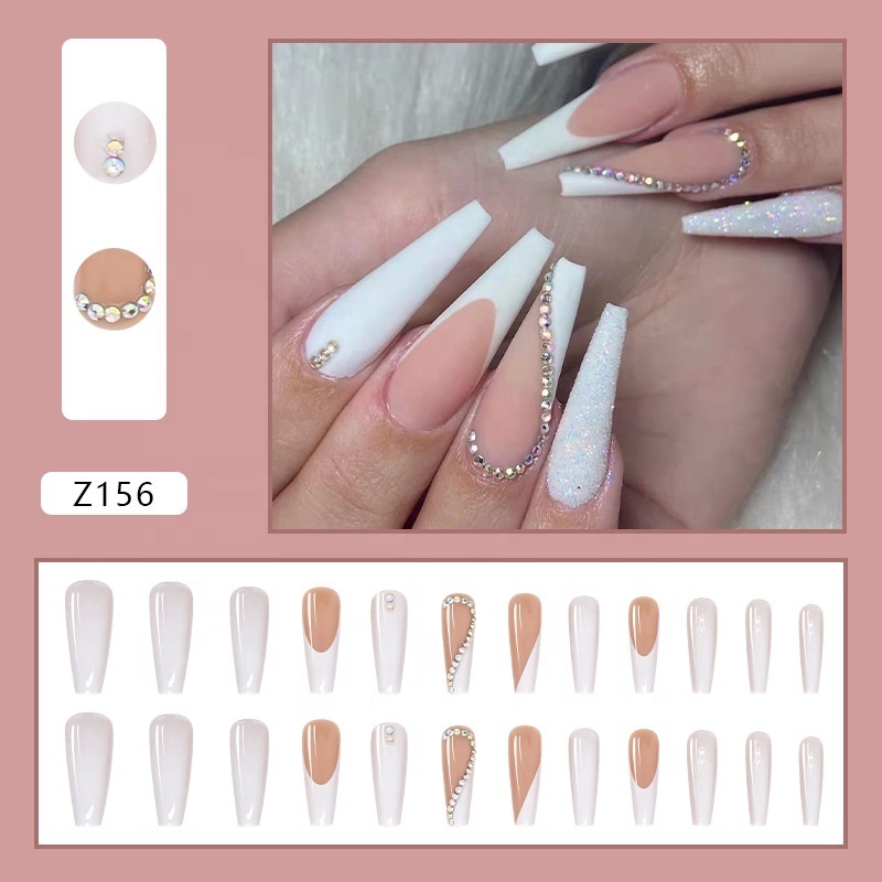 Super Long Coffin False Nail Ballet Long  French FakeNail Stickers Removable press on nail tips full cover nail tips