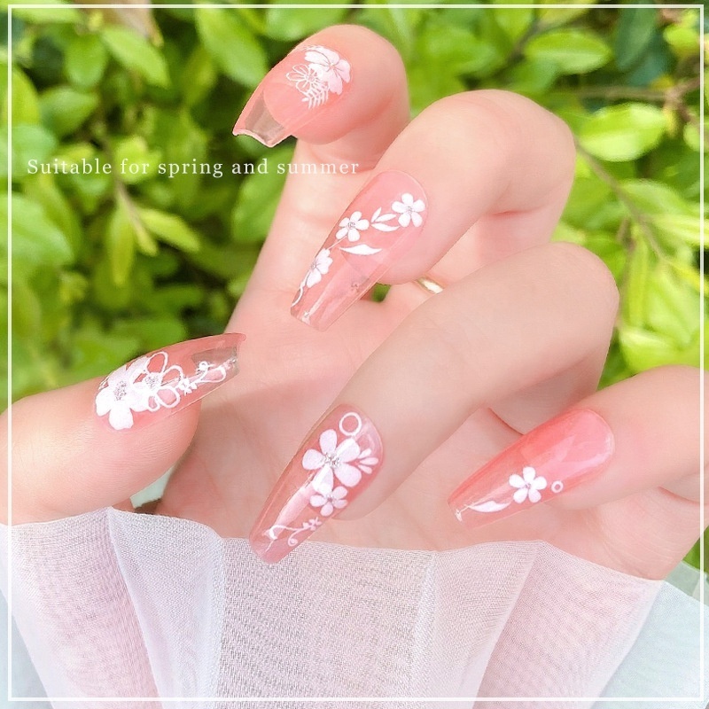 White Cherry Blossom Sticker Spring Summer Ice Tea Flower Nail Sticker decals 3D DIY Nail Sticker Jewelry Decoration