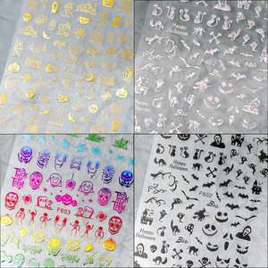 Halloween Laser Nail Sticker bulk Pumpkin Skull Bat Spider Web nail Art charms nail painting stickers supplier