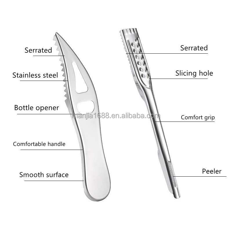 Manjia Kitchen Accessories Fish Scale Scraper Cleaning Peeler Remover Cutting Knife Double Row Sawtooth Easy Descaling Scraper