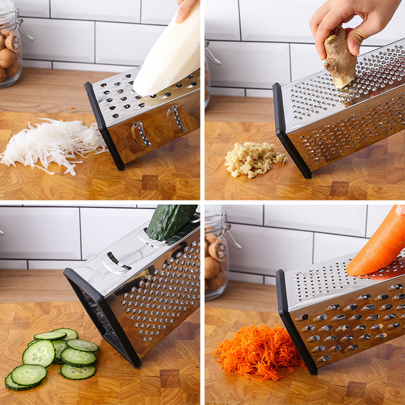 Manjia Multi Functional 4 Sides Kitchen Stainless Steel Vegetable Grater Professional Box Grater For Parmesan Cheese