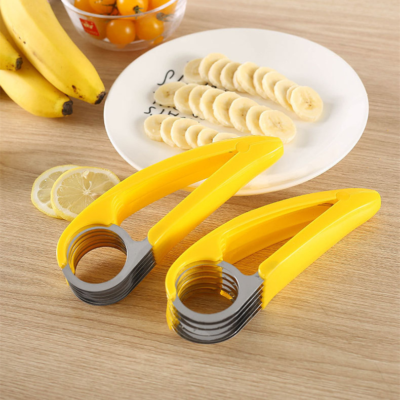 Manjia Kitchen Accessories Banana Slicer Fruit Vegetable Sausage Slicer Stainless Steel Banana Cutter Salad Sundaes Tools