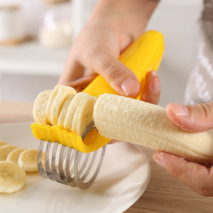 Manjia Kitchen Accessories Banana Slicer Fruit Vegetable Sausage Slicer Stainless Steel Banana Cutter Salad Sundaes Tools