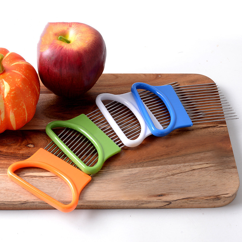 Manjia Stainless Steel Tomato Potato Onion Holder Slicer Vegetable Chopper Fruits Cutter With Safety Cover