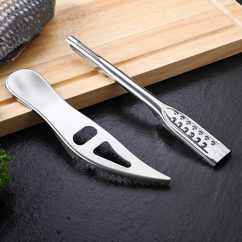 Manjia Kitchen Accessories Fish Scale Scraper Cleaning Peeler Remover Cutting Knife Double Row Sawtooth Easy Descaling Scraper