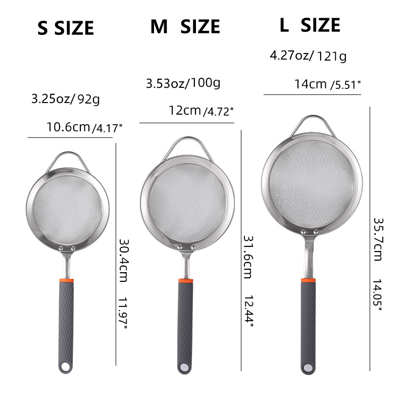 Manjia Hot Sale Fine Mesh Strainer Stainless Steel Wire Mesh Filter Spoon Kitchen Strainer Mesh Sieve