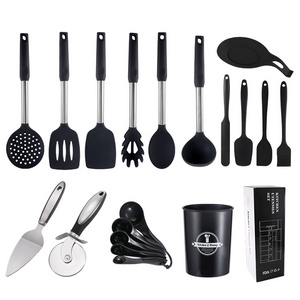 Manjia Black Pizza Tools Cooking Accessories Eco-Friendly Durable 15pcs Silicone Kitchen Utensils Set BFJM141