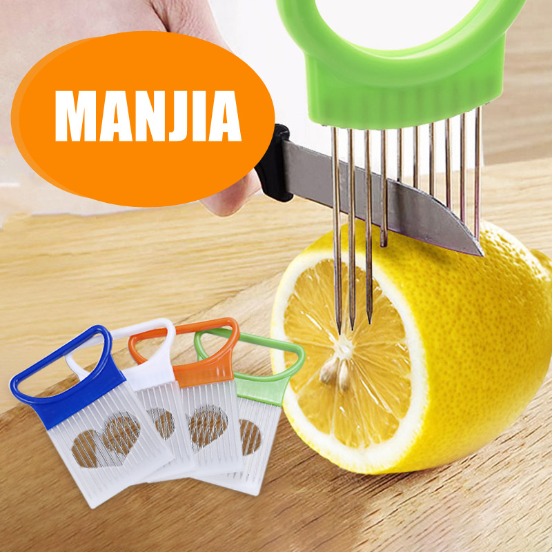 Manjia Stainless Steel Tomato Potato Onion Holder Slicer Vegetable Chopper Fruits Cutter With Safety Cover