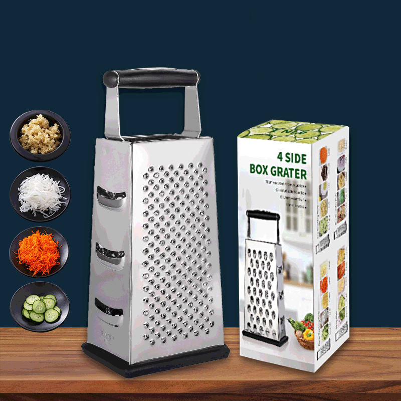 Manjia Multi Functional 4 Sides Kitchen Stainless Steel Vegetable Grater Professional Box Grater For Parmesan Cheese