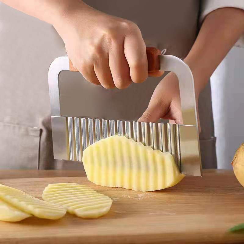 Manjia Potato Slices Cutter Cut Potato Silk Wave Knife Manual Wavy Crinkle Cutting Tools Vegetable French Fry Slicer  Chopper