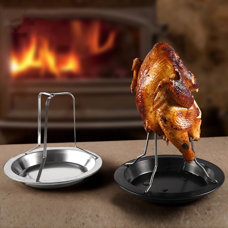 Manjia Outdoor Camping Stainless Steel Thickened Roasting Chicken Tray Portable Creative Turkey Rack Kitchen Barbecue Tools