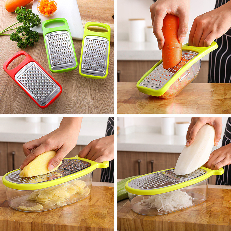 Manjia Top Seller Stainless Steel Kitchen Gadget Fruit Vegetable Tools Grater With Container Garlic Grater Vegetable